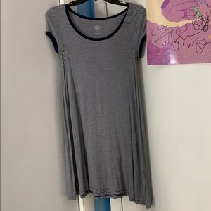 white and navy striped dress